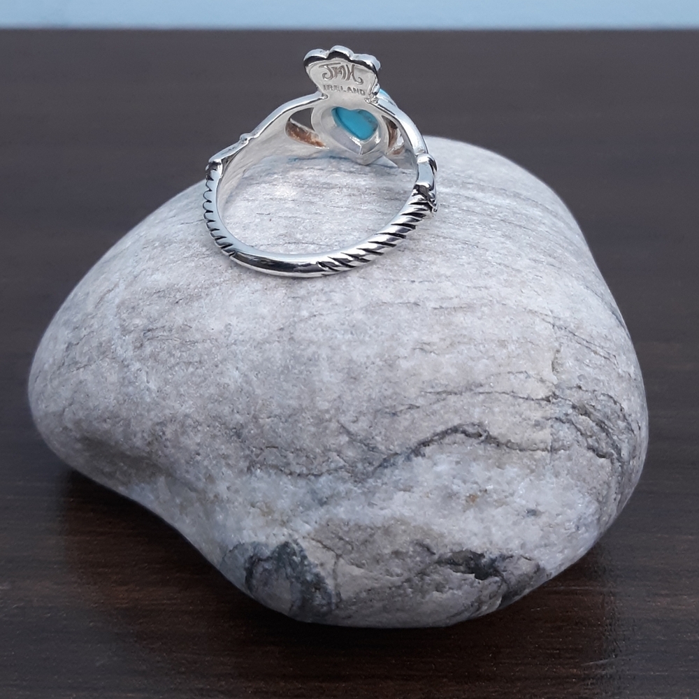 Sz 9 JMH Ireland Claddagh Ring Sterling Silver Sleeping Beauty Turquoise Heart - Picture 12 of 16